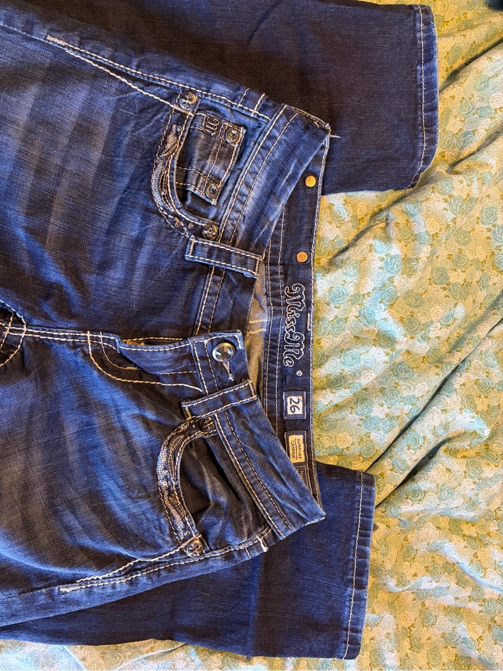 Miss Me Dark Blue Embroidered Boot Cut Jeans - Picture 3 of 3